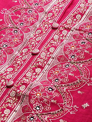 Image of ishin Women's Cotton Regular Fit Anarkali Embellished Beads and Stones Floral Print Kurti