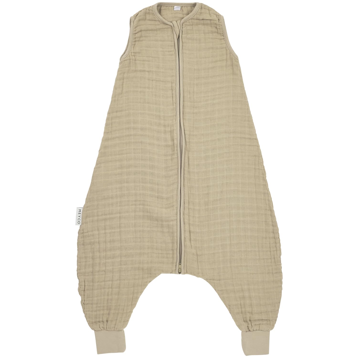 MEYCO Baby Schlafsack m. Füßen Musselin - 104cm - 0.5 TOG - Schlafoverall Sommer - 100% Baumwolle - Oeko Tex zertifiziert - Jumper - hautfreundlich, atmungsaktiv - Sand
