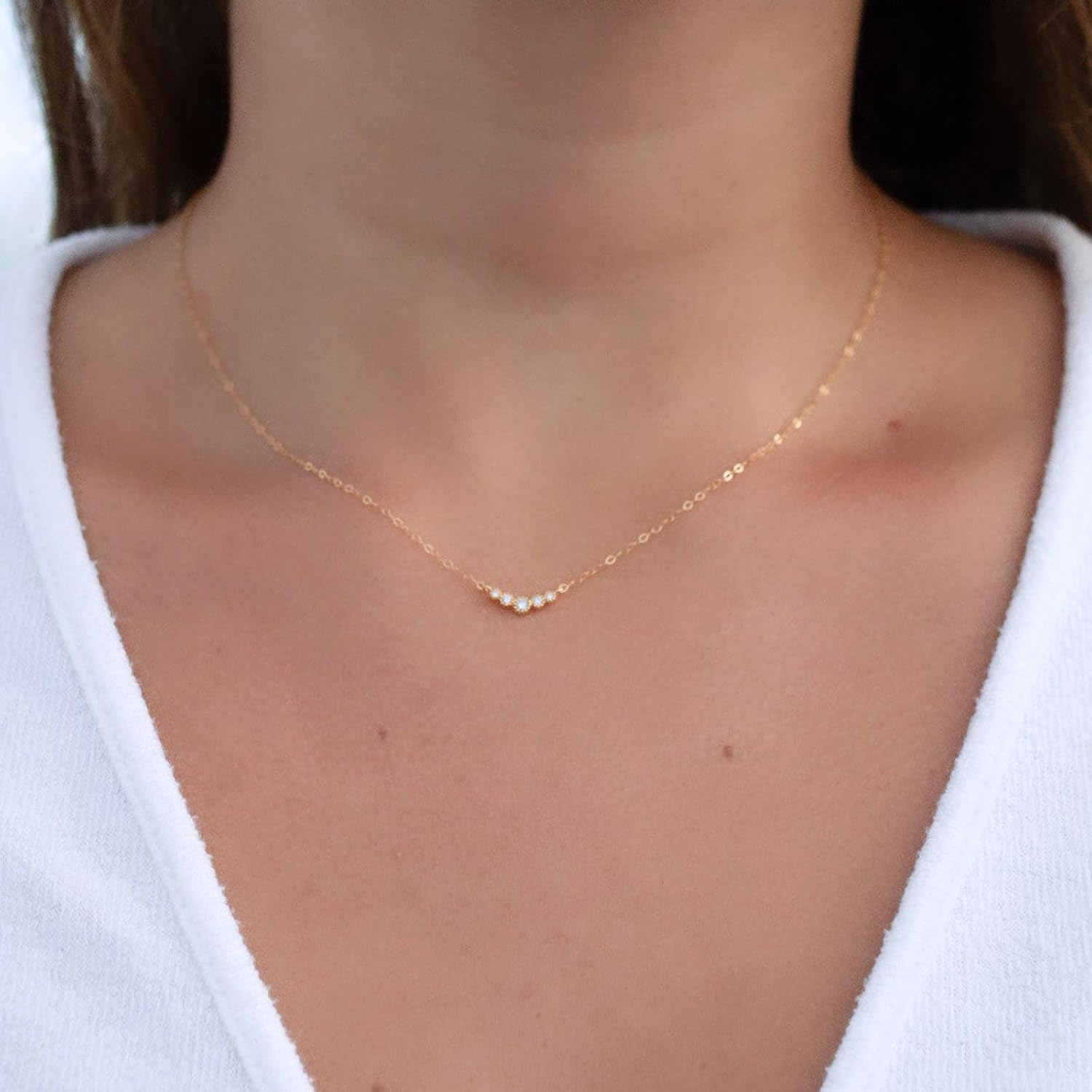 STONEFANS Dainty Gold Necklace for Women - Cute Dainty 14k Gold Necklaces for Women Trendy Cz Choker Plated Chain Pendant Necklace Bridesmaid Gifts Wedding Jewelry - Image 3