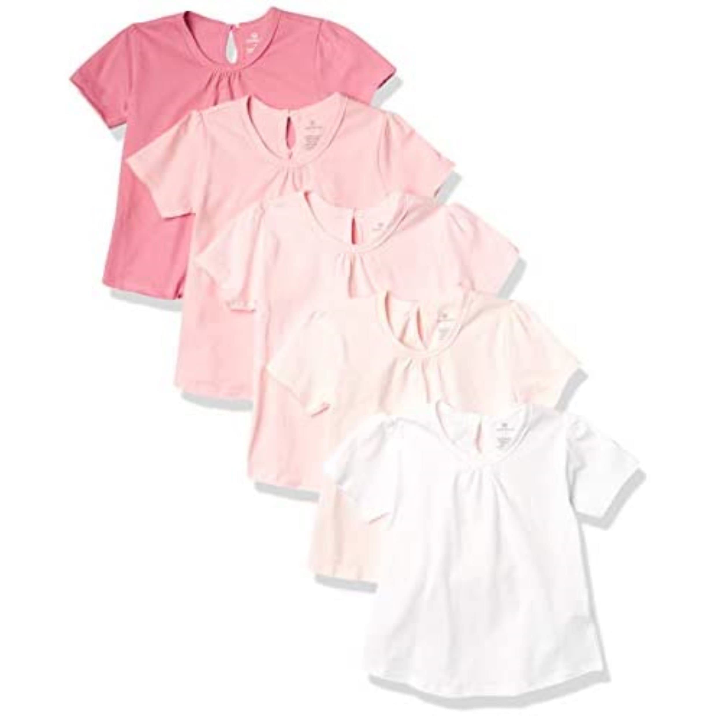 HonestBaby Baby-Girls 5-Pack Puff Sleeve T-Shirts 100% Organic Cotton Baby, Toddler, Little Kid, Girl