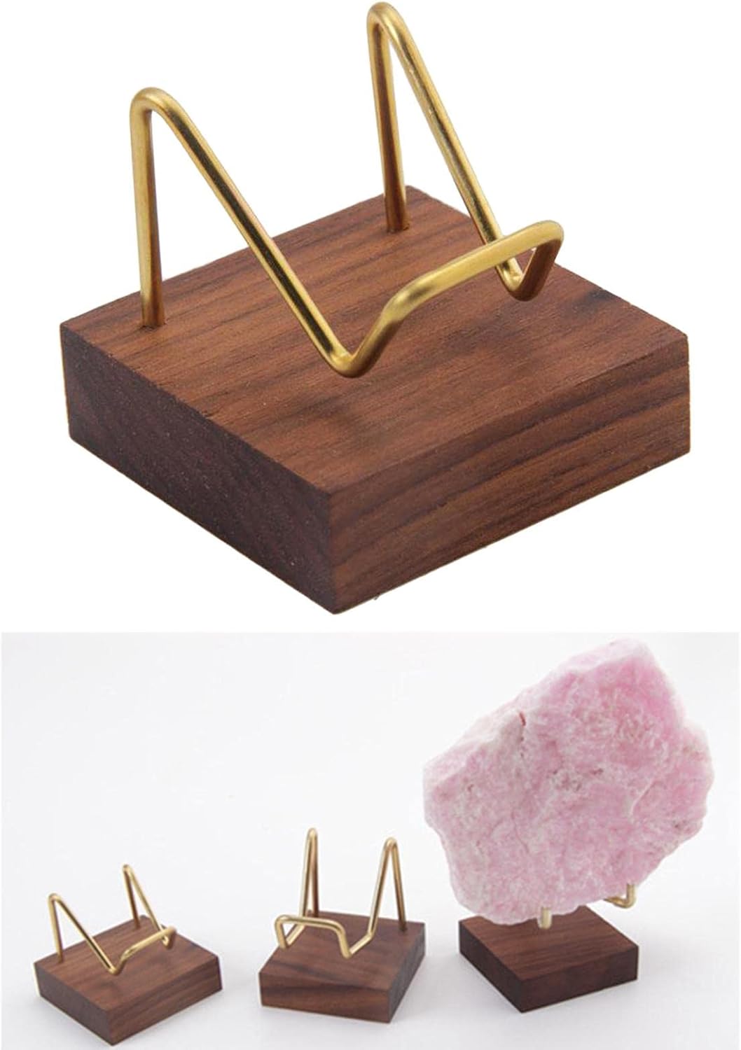 Wooden Display Stand for Minerals Fossils Rocks Geode Crystals, Unique Brass Design, Multipurpose Use, Perfect for Home Office Museum, Great Gift Idea - Style 01 image 4