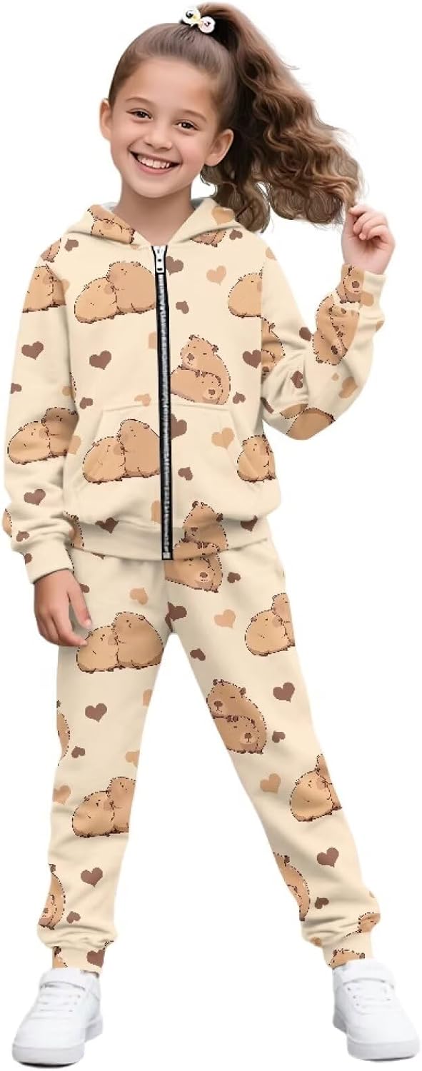 Girls Boys Casual 2 Piece Suit Set Long Sleeve Zipper Sweatshirts and Sweatpants with Pockets Fall Winter Tracksuit