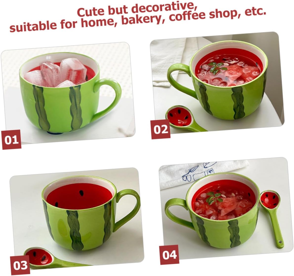 4個 クリエイティブなセラミックウォーターカップ スイカ シミュレートされた砂糖漬けのサンザシ ボトル 交換用バッフル フラスコ 砂