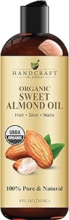 Handcraft Blends Organic Almond Oil - 8 Fl Oz - 100% Pure and Natural - Premium Grade Oil for Skin and Hair - Carrier Oil - Hair and Body Oil - Massage Oil - Hexane-Free