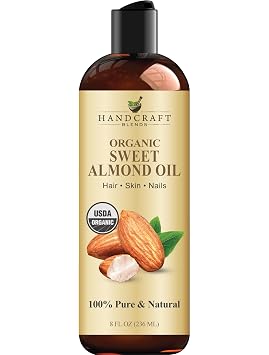 Handcraft Blends Organic Sweet Almond Oil | 100% Pure and Natural | Bath & Body Oil | Premium Grade Carrier Oil | Skin | Hair | Body | Massage | Hexane-Free | 8 Fl Oz
