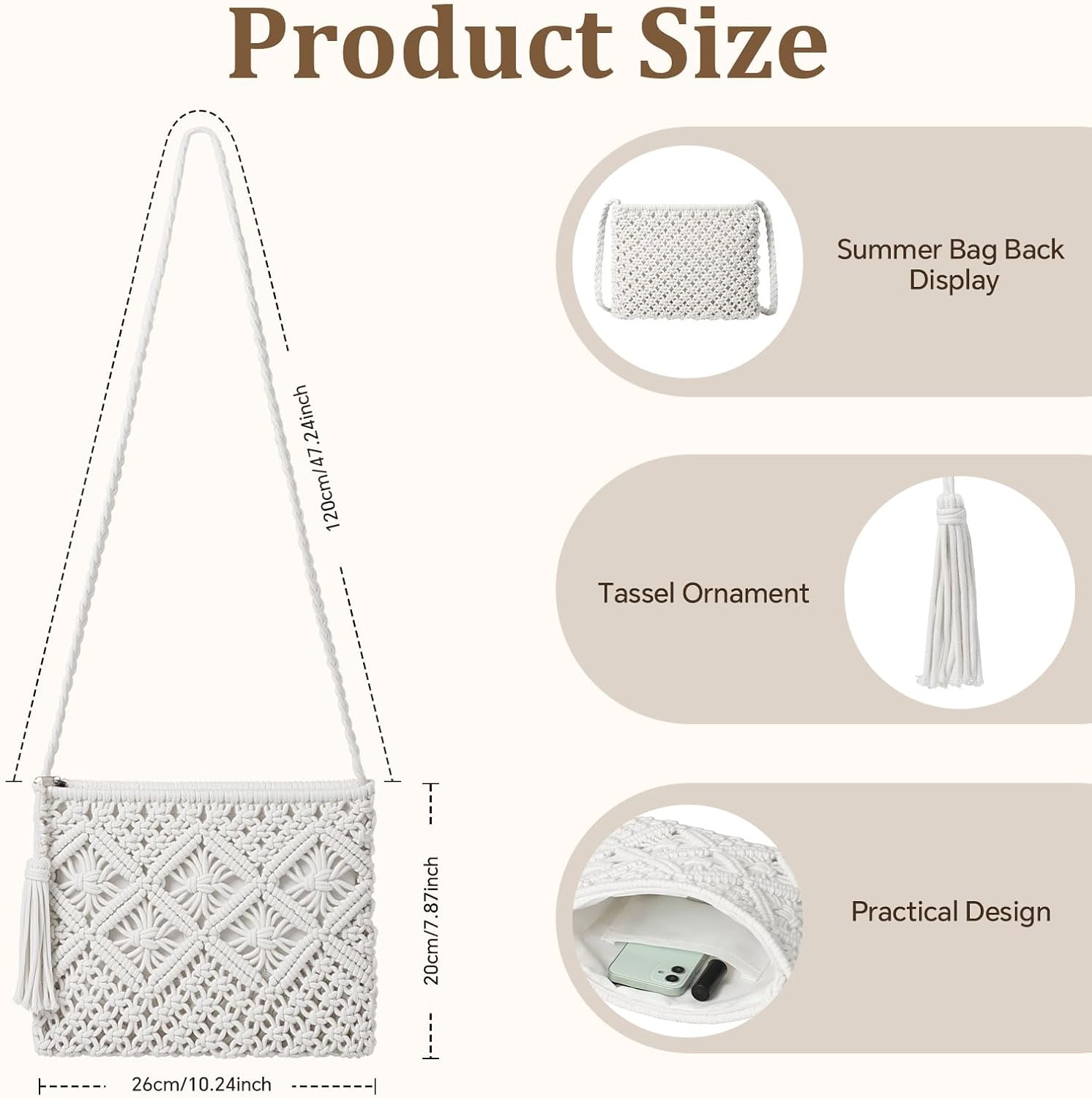 Sightor Beach Crossbody Bag for Women Summer Boho Bag Crochet Woven Purse