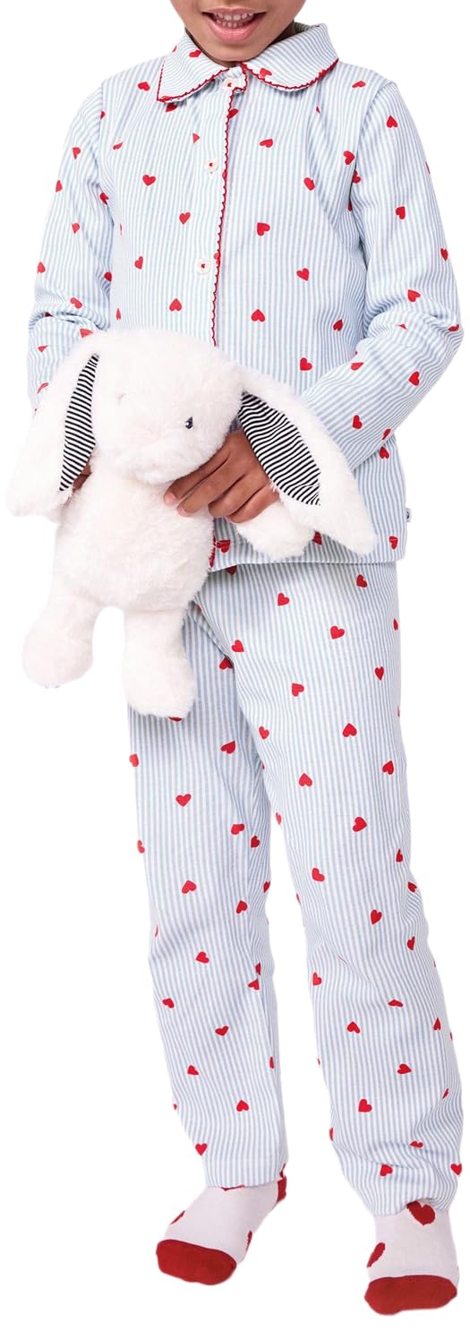 Petit Bateau Pigiama Abbottonato Bambino in Cotone a Cuori, 10A, Bianco/Multico