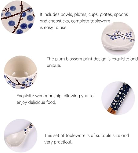 Miniatura 6 de Hemoton Juego de vajilla de cerámica de 6 piezas, vajilla de cerámica japonesa para el hogar, cocina, persona (azul)