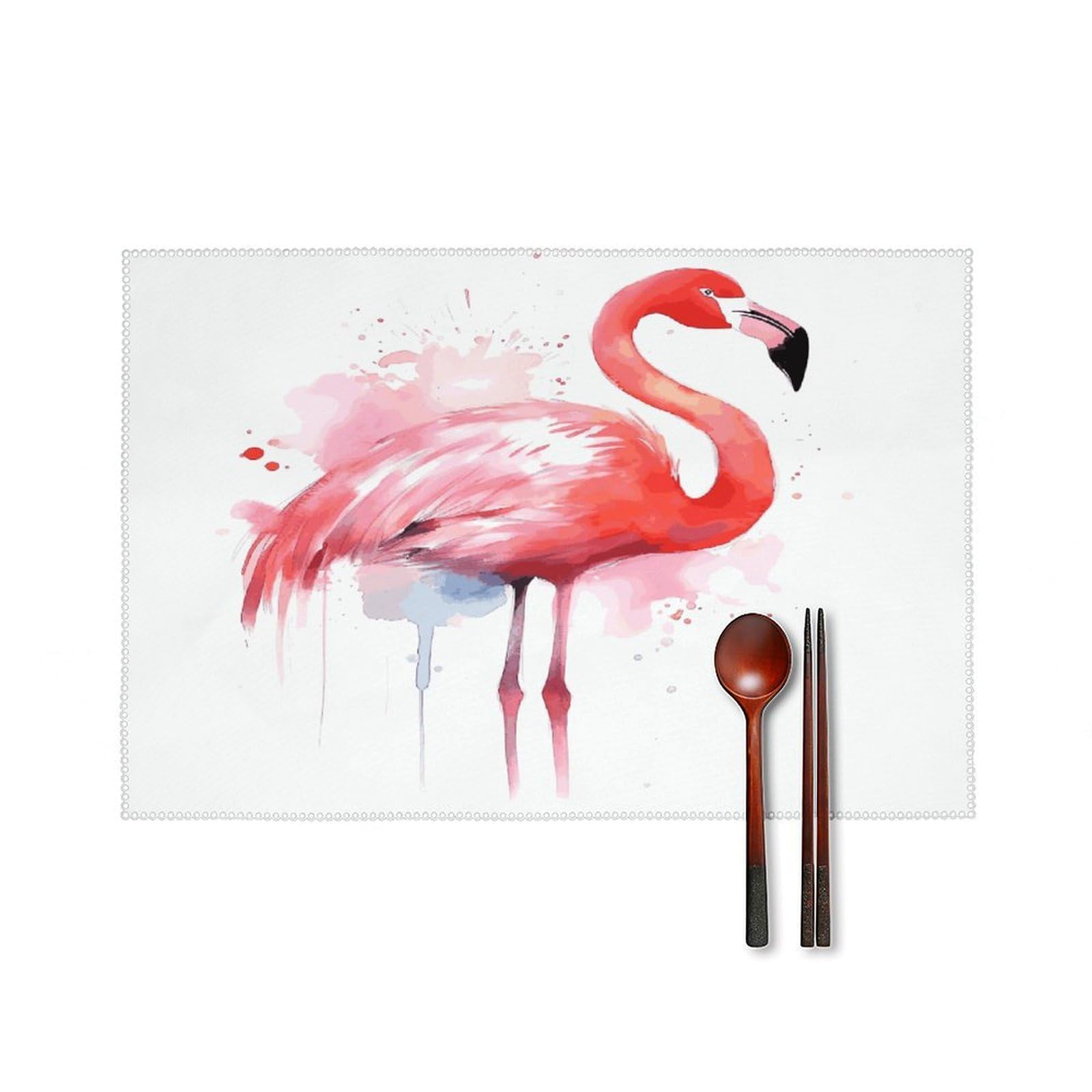 Pink Flamingo Watercolor Placemats Set of 4 Heat Resistant Non-Slip Place Mats Reusable Dining Table Mats Canvas Place Mat Anti-Fading Waterproof Placemats for Dining Table Decor