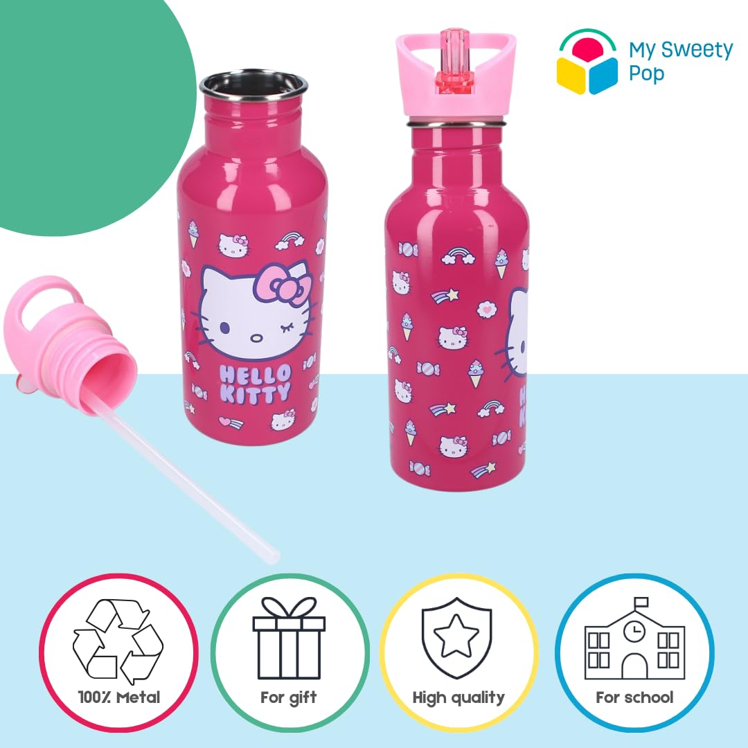 My sweety pop, Hello Kitty Girl's Water Bottle, Stainless Steel, Nursery, Preschool, School, Holiday, Meal, 22 cm, 500 ml - Image 4