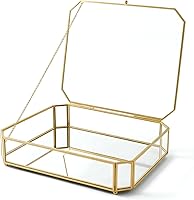 FOCHIERF Handmade Octagon Glass Jewelry Box with Mirrored Base, Gold Brass Frame - Elegant Display Case for Vanity, Trinkets & Keepsakes