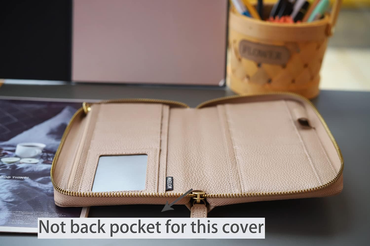 Moterm Zippered Leather Cover for Weeks - Fits Hobonichi Weeks and Weeks Mega Notebook Planners (Pebbled-Taupe)