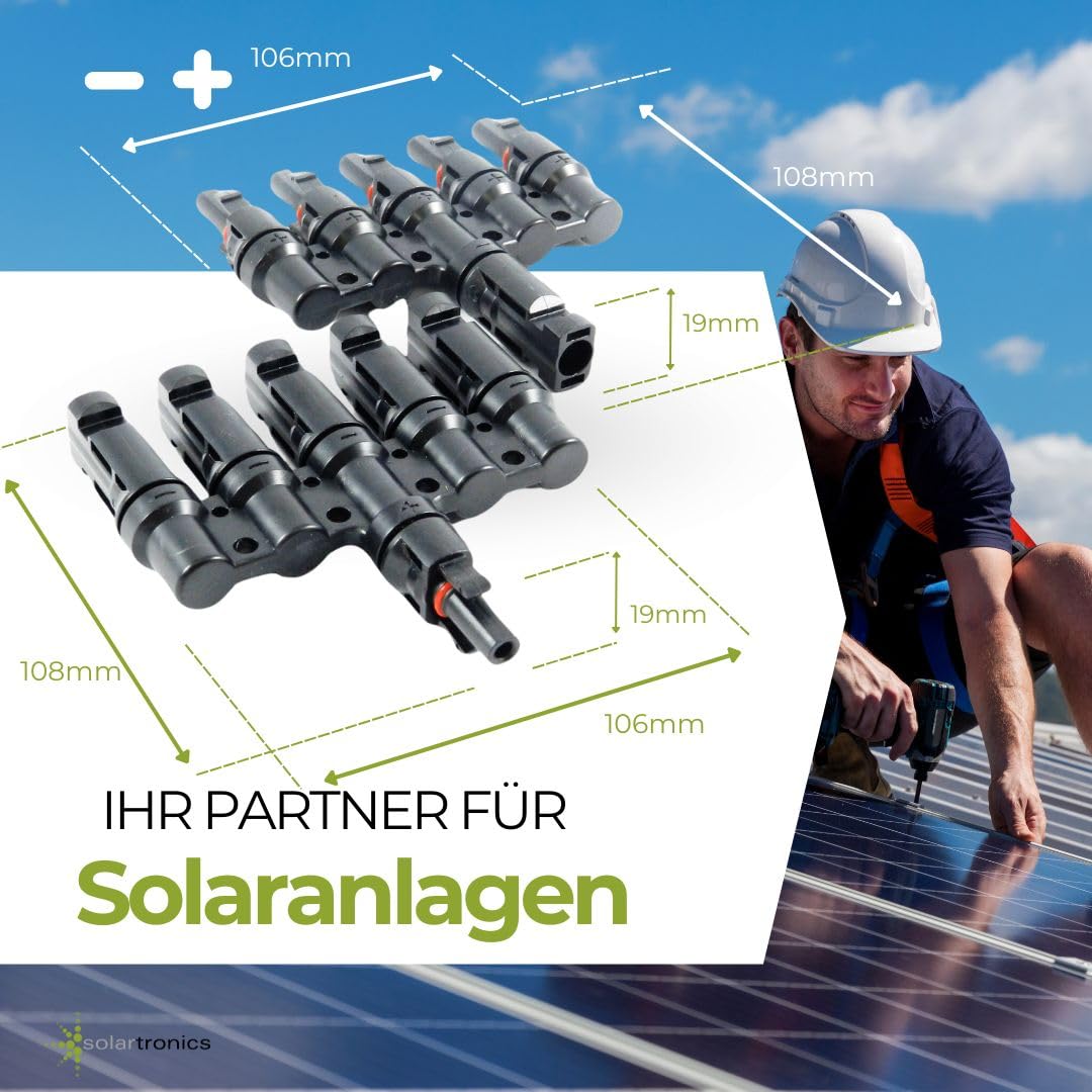 SOLARTRONICS 2 pary złączy Y do kabla solarnego, fotowoltaicznego, 5-krotnego rozdzielacza, 1000 V PV, złącze kabla solarnego, wodoszczelne IP67, odporne na działanie promieni UV