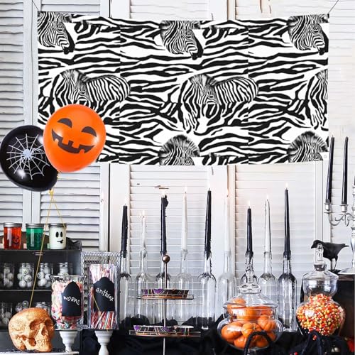 MINDBBDFJ Zebra Prints Print Banners And Signs For Outdoor/Indoor,Personalized Banner Customizable Parties Halloween Banner (180x90cm)2
