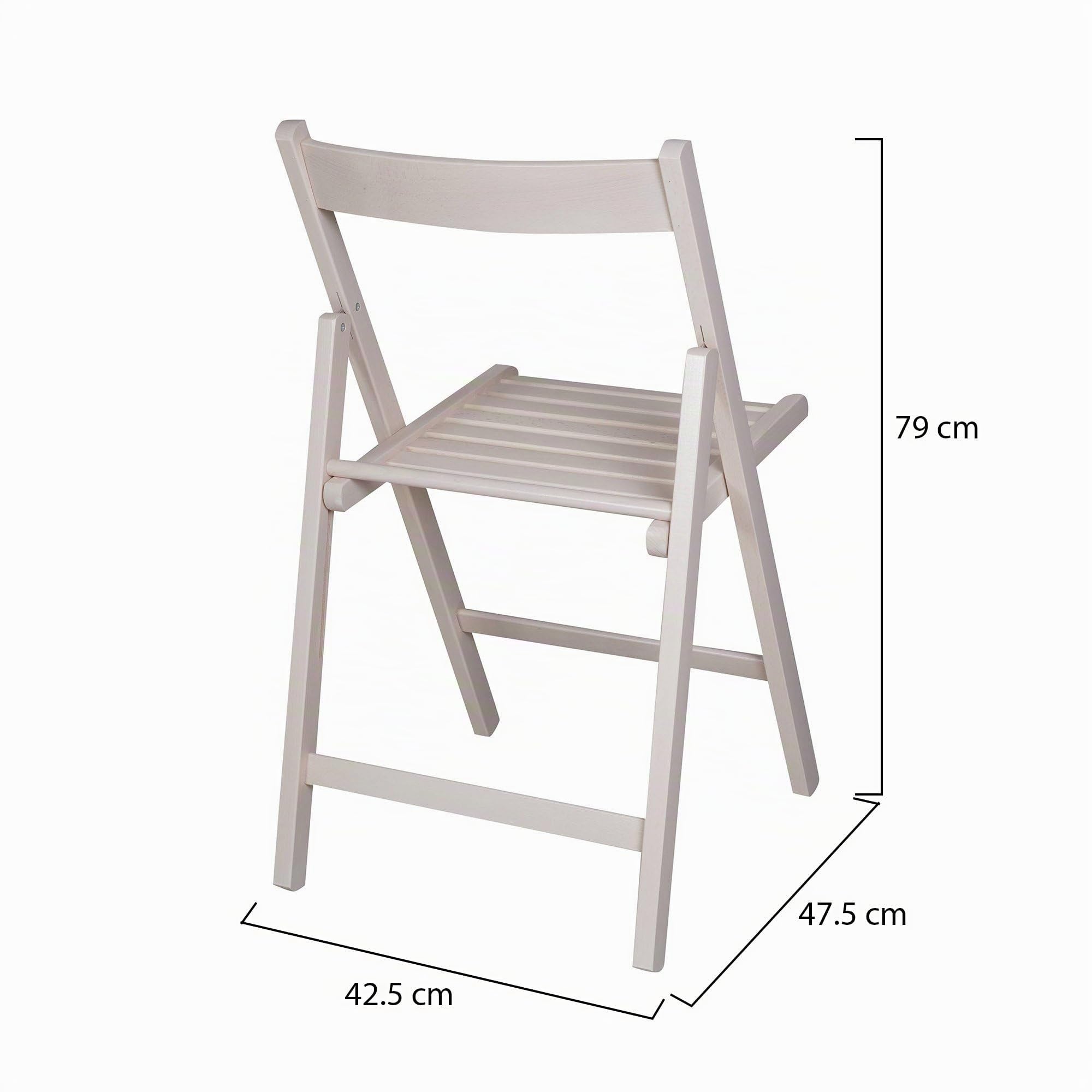 Dmora - Lot de 2 chaises Pliantes Modernes en Bois, pour Balcon ou Jardin, cm 42x48h79, Assise h cm 47, Couleur Blanche