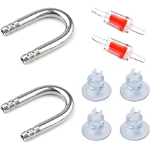 2 PCS Stainless Steel Fish Tank U Shape Pipe, 2 PCS Non-Return Check Valve, 4 PCS Suction Cup, for Aquarium Connecting Air Line