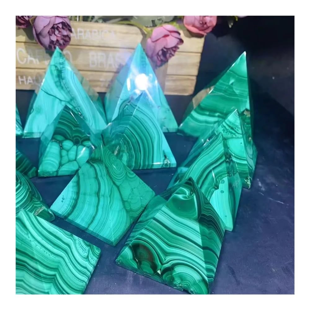 1 pezzo di piramide quarzo intagliato in malachite da 4-4,5 cm