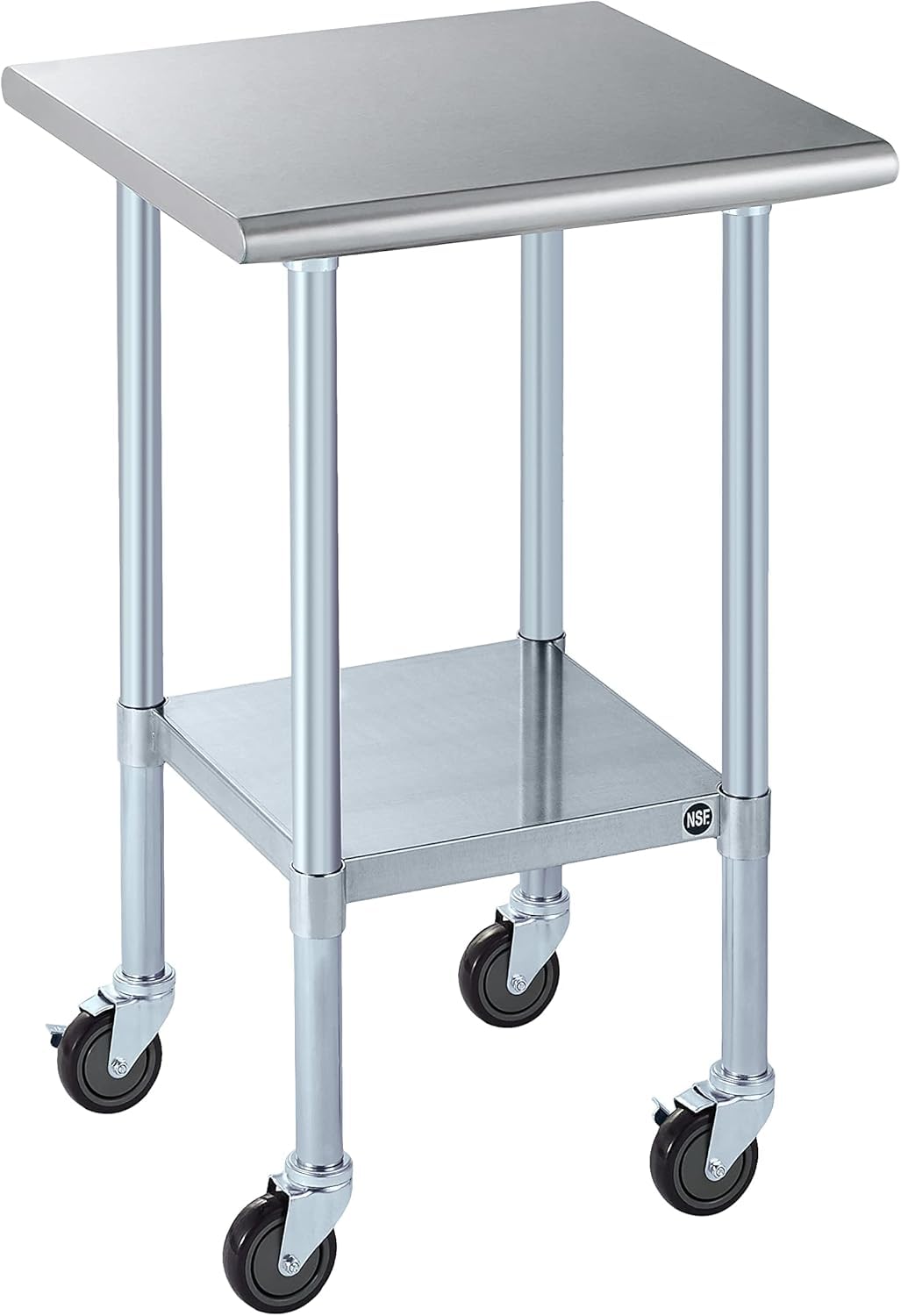 ROCKPOINT Stainless Steel Table for Prep & Work with Caster Wheels 24x24 Inches, NSF Metal Commercial Kitchen Heavy Duty Table with Adjustable Under