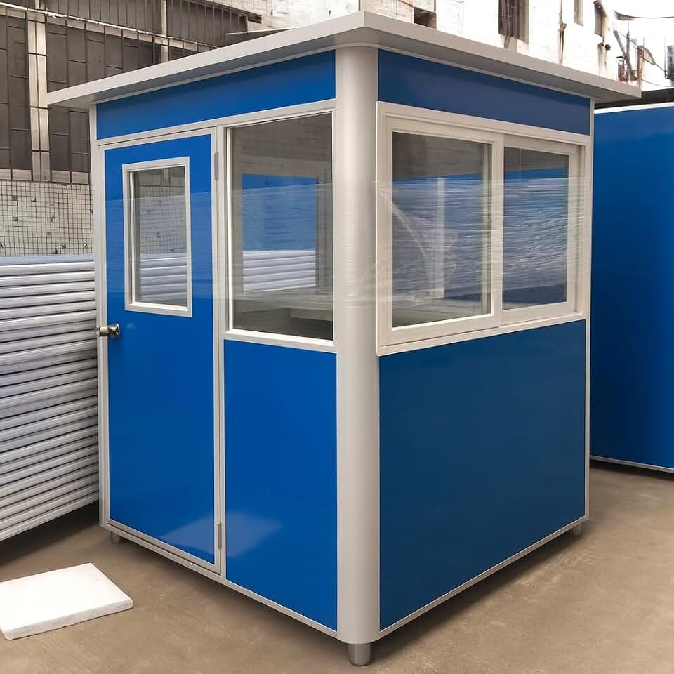 (5ftx 6.5ftx 7.5ft) Daffodil homes Security Guard Booth, Outdoor Portable Cabin with Alarm Light- Blue -Extra Thick Plate