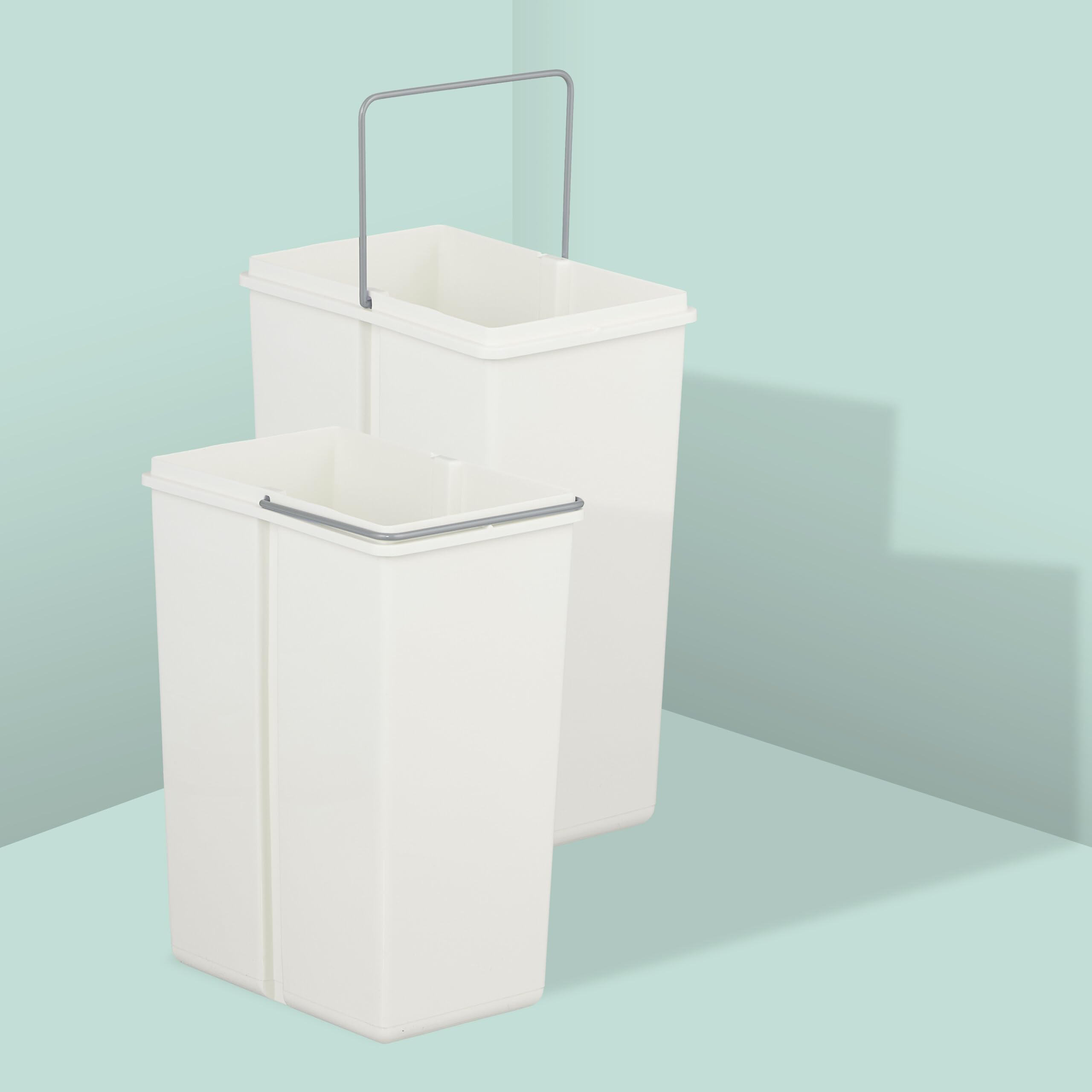 Relaxdays Cubo de Basura Cocina, 2 Compartimentos, 2X 8L, 35,5x25x47 cm, Extraíble, Papelera Reciclaje Fregadero, Blanco