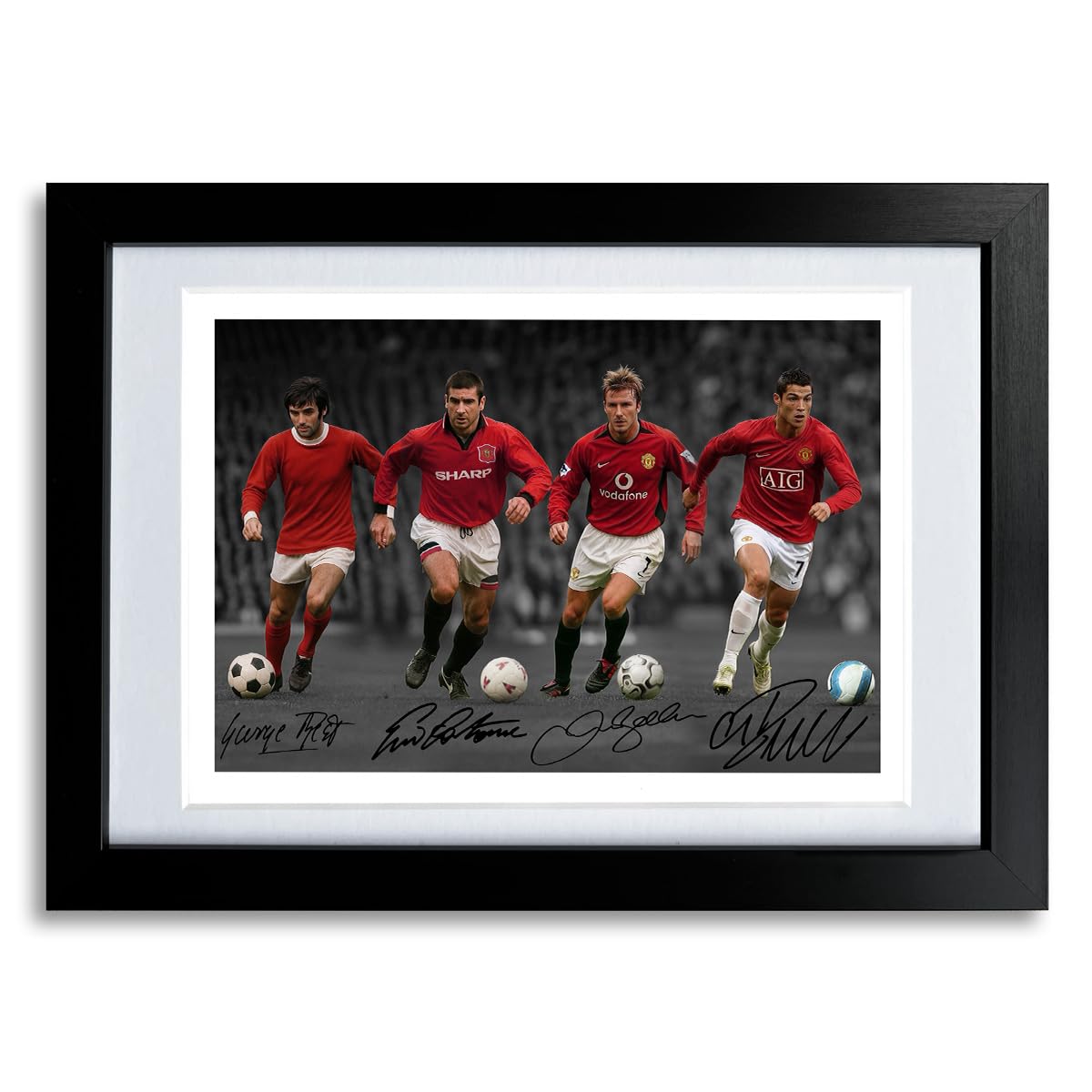 Cristiano Ronaldo David Beckham Eric Cantona George Best Signed Photo Poster Print Picture Display Autograph for football fans Gift Manchester United Number 7 Legends (A4 framed & mounted)