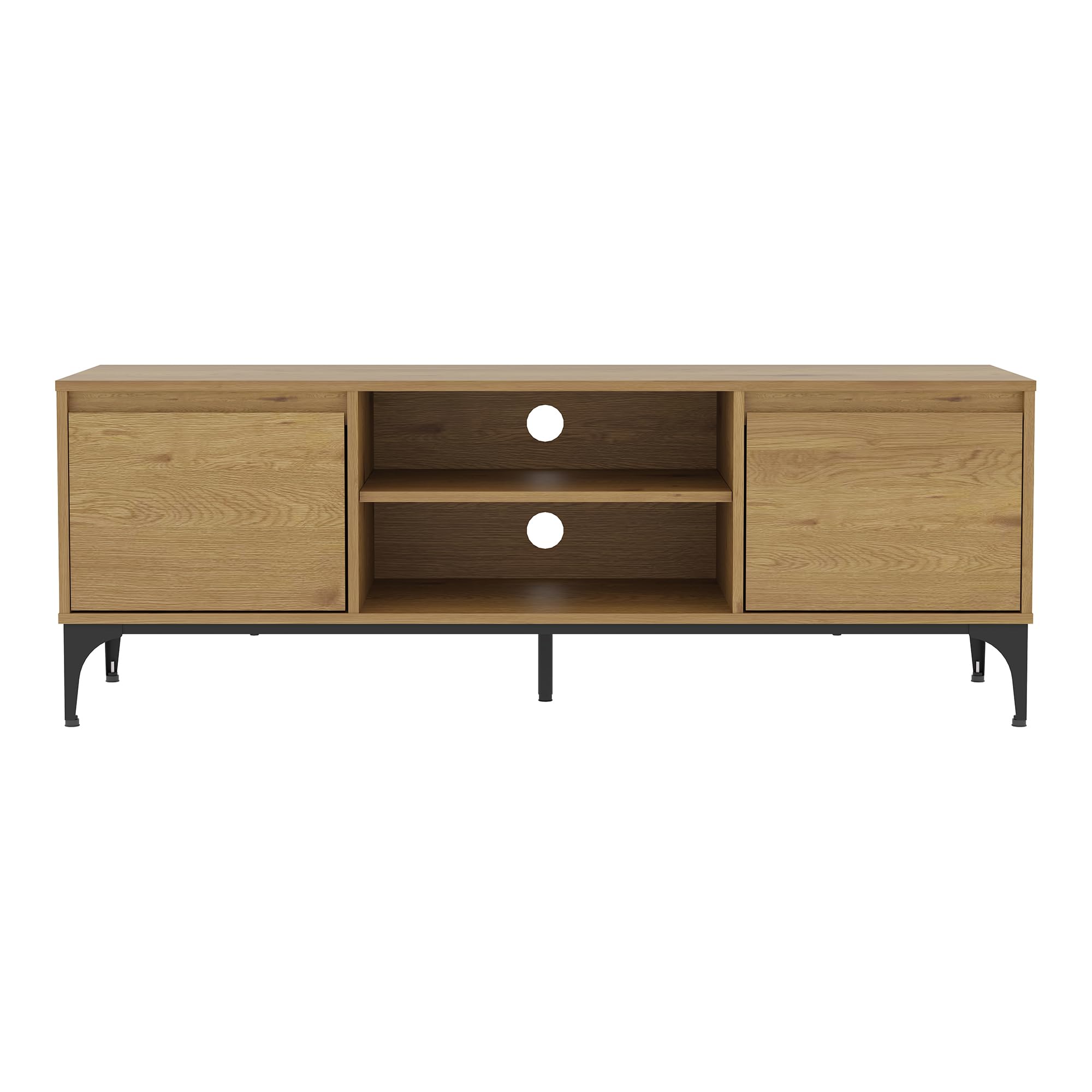 [en.casa] Mobile Porta TV a Vani Chiusi con Ante e Scomparti Aperti Tavolo Basso Stand Multimediale con Fori Passacavi 140 x 40 x 50 cm per Soggiorno Salotto - Effetto Rovere Scuro