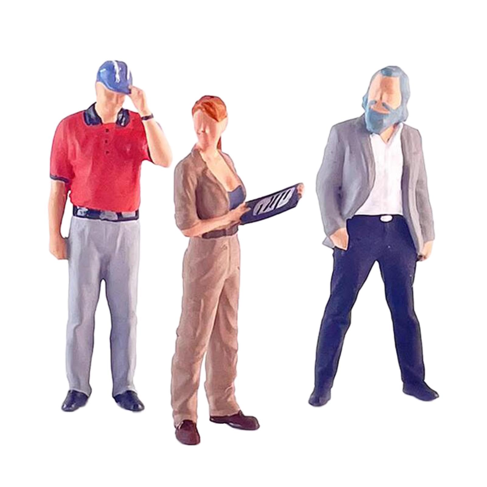 Baoblaze 3 Pieces 1:64 Scale Women Men Figures Working Girl Realistic Character Model for Miniature Scene Train Layout Micro Landscape