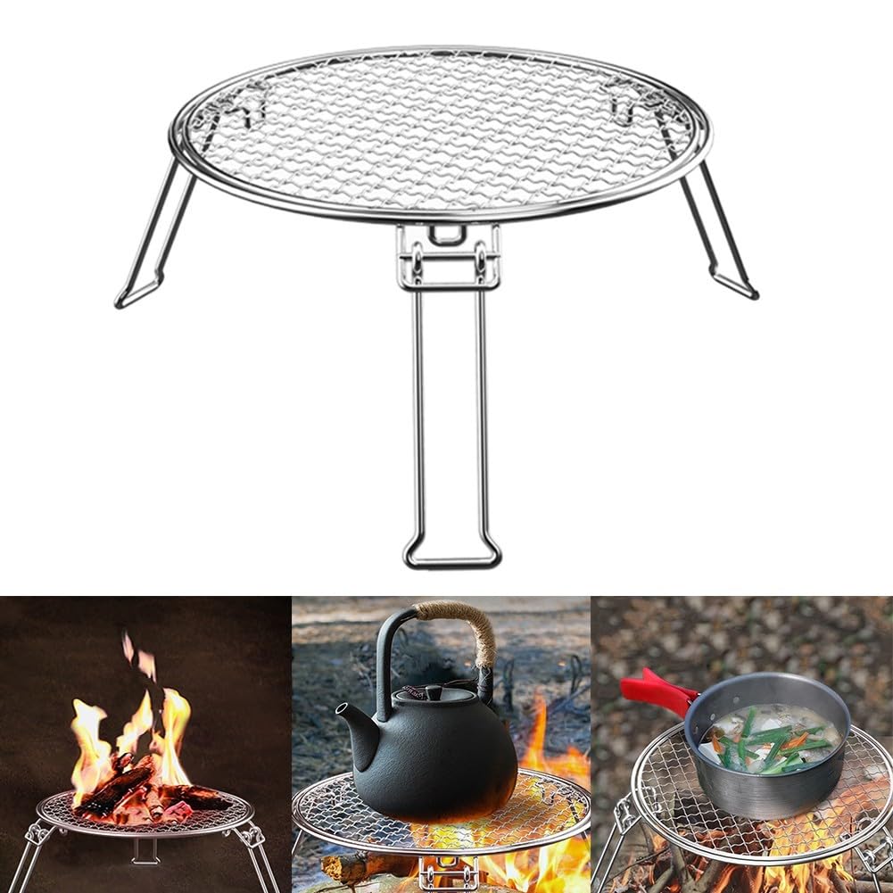 ruszt do grillowania, Stojak na grilla Składany grill kempingowy Siatka piknikowa Grill ognisko 3-nożna okrągła patelnia grillowa do użytku zewnątrz