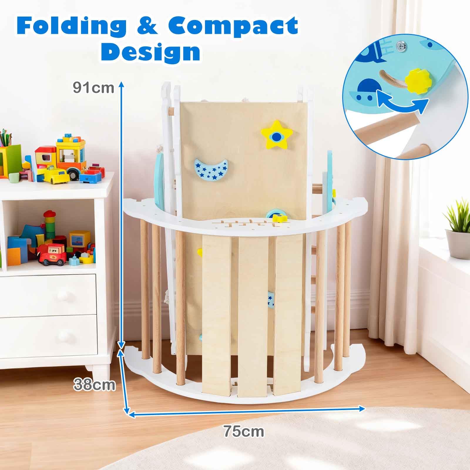 HOMASIS 4 en 1 Triángulo de Escalada Montessori, Estructura para Escalar con Arco, Rampa, Cuerda y Escalera, Área de Juegos Educativa para Niños a Partir de 3 Años. (Color Blanco)