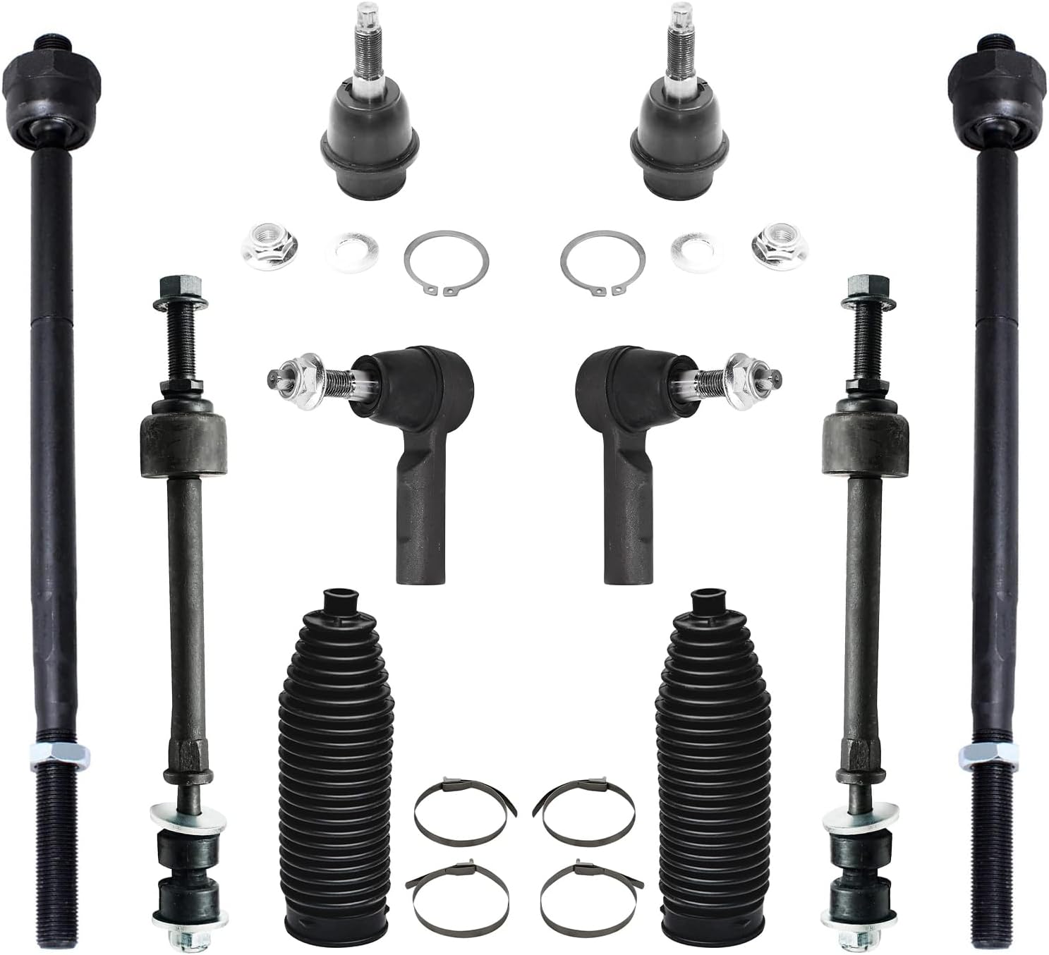 Detroit Axle – 4WD Front 10pc Front Suspension Kit for 5-Lug 2013-2018 Ram 1500, 2014 2015 2016 2017, 2 Lower Ball Joints, 4 Inner & Outer Tie Rods, 2 Sway Bar Links, 2 Boots, Replacement