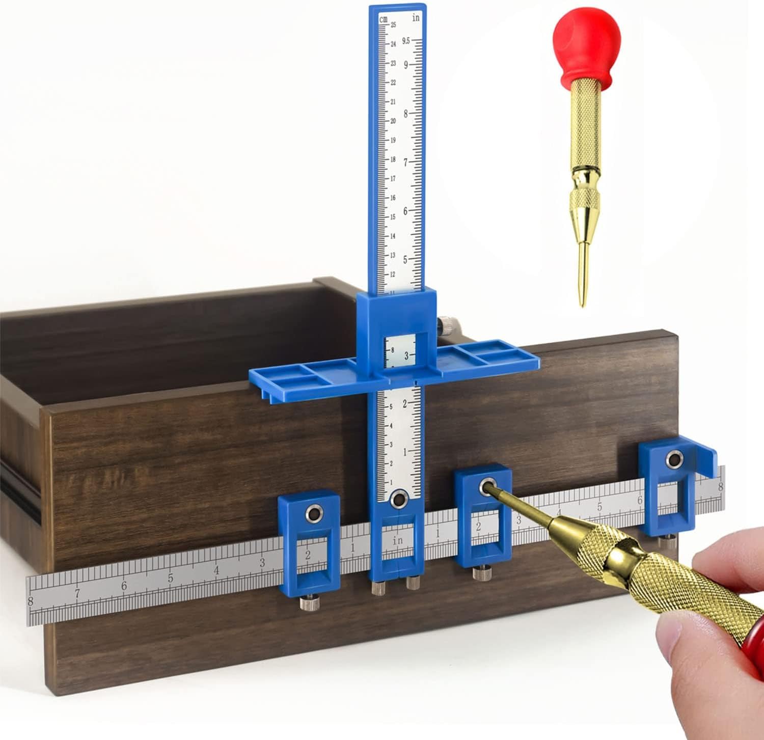 GDTOMEEU Cabinet Hardware Jig, Cabinet Handle Jig with Automatic Center Punch, Drawer Pull Jig, Cabinet Hardware Template Tool Set for Handles and Pulls.