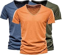 mens t shirt v neck long oversized t shirt for men 3 pack basic short sleeve t shirts fashion 2025 slub cotton cropped tees