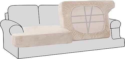 H.VERSAILTEX Funda de terciopelo elástico para cojines en forma de T de 2 piezas, funda de asiento separada para sofá, fundas de cojín para sofá,