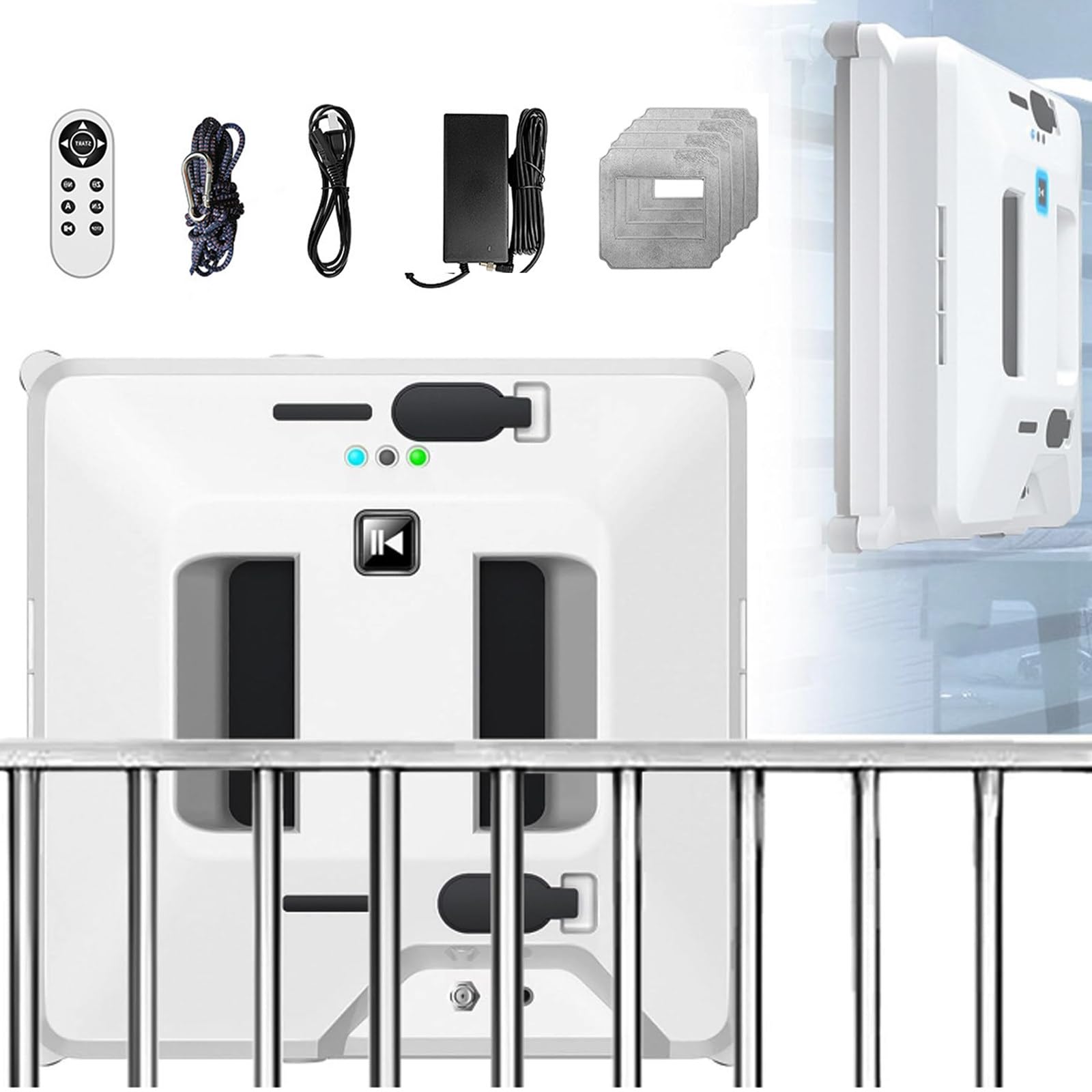 Robot Nettoyeur de vitres - Jet d'eau Double Face, 3 000 Pa Squaresmart, Télécommande, pour immeubles de Grande Hauteur extérieurs/intérieurs, Blanc