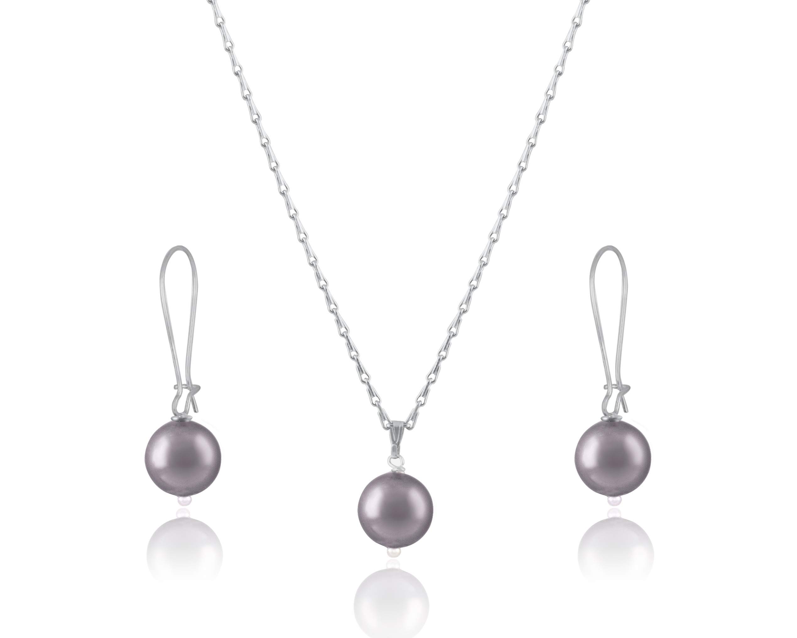 jfl Jewellery for Less Classic Western Silver Plated Designer Grey Pearl Pendant Set with Drop Earrings and Chain for Women & Girls Office and Casual Wear,Valentine-picture-41