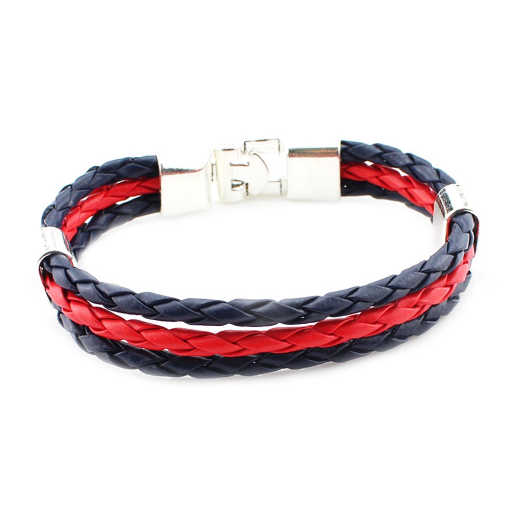 Men's Leather Bracelet Alloy Buckle Football Fans National Flag Braided Leather Cuff Bracelet