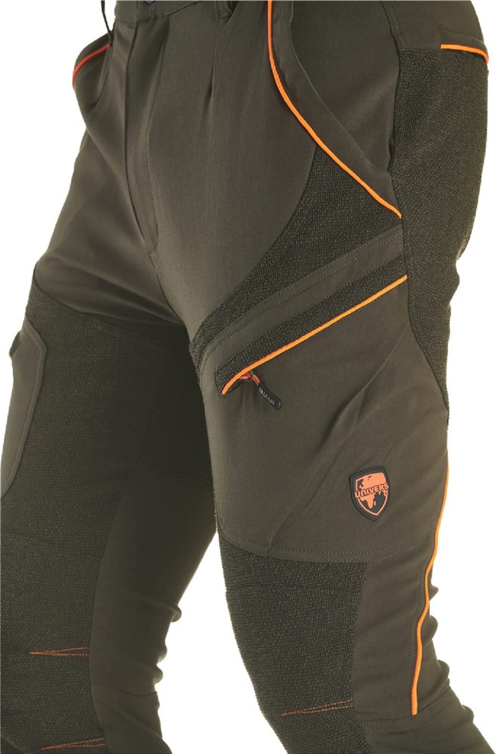 Univers - Pantalón Alpes elástico verde con inserciones naranjas