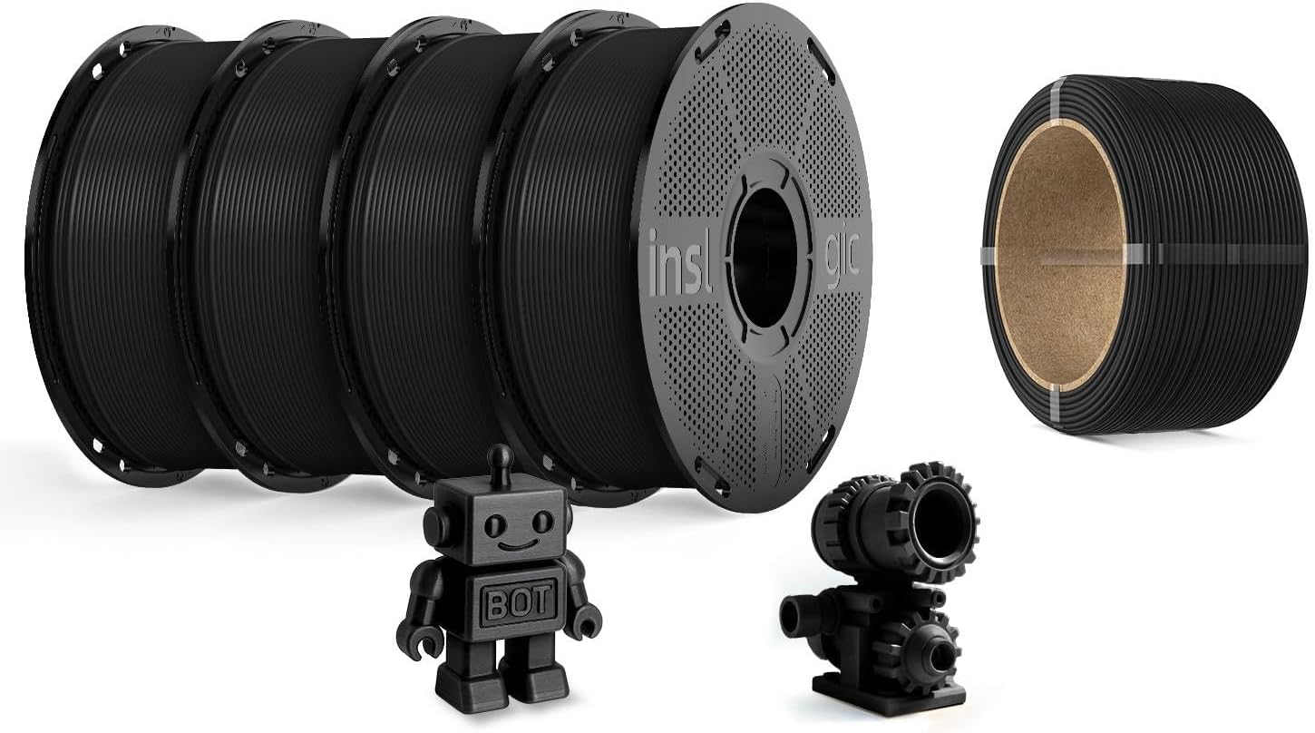 Inslogic PETG Pro Black 1KG + PA6-CF 0.25KG Bundle, Engineering-Grade 3D Printer Filament for Strength, Rigidity & Heat Resistance, Compatible with Most FDM Printers (1.75mm)