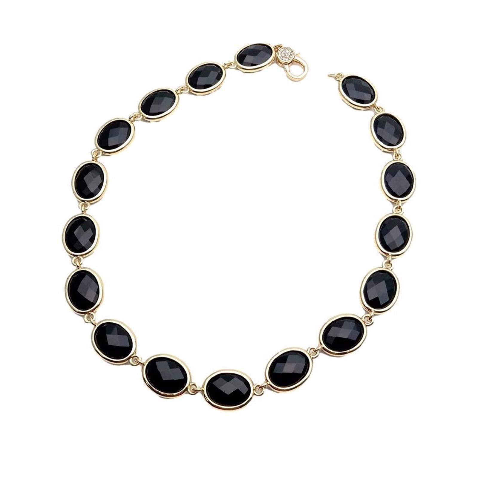 Collar de ónix Negro con Forma Ovalada, Conjunto de Bisel facetado, joyería for Mujer, Regalo de cumpleaños FUzEgRdLI