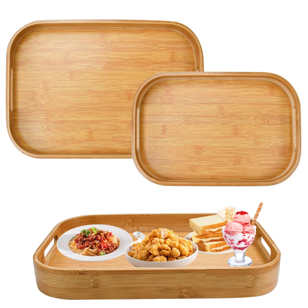EUIEUT 2 Stk Tablett Bambus Serviertablett Frhstckstablett mit Griffen  Bambus Essen Tablett Rechteckig Holztablett Bambustablett Kchentablett  Serving Tray Ideal zum Tragen von Speisen und Getrnken : Amazon.de: Kche,  Haushalt & Wohnen