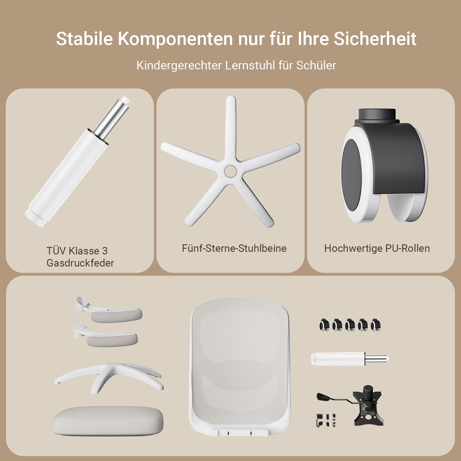 MELOKEA Schreibtischstuhl mit bionischer 4D-Lendenstütze und Klapparmlehnen | Bürostuhl Ergonomisch mit 100° hochklappbarer Armlehne, Office Chair Höhenverstellbar, Mesh Computerstuhl, Grau beige