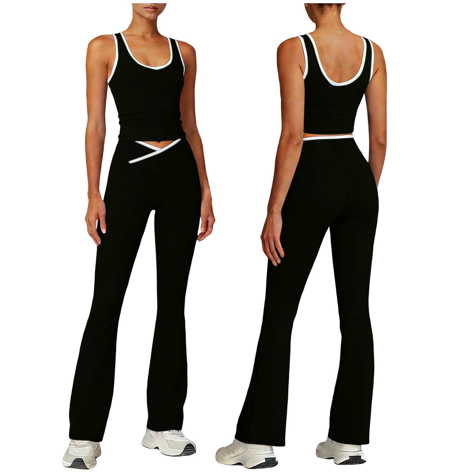 Freizeit Zweiteiler Damen Sommer Tank Top und Yogahose Set Elegant 2 Teiler Bequeme Sportanzug Einfarbig Yoga Outfit Einfarbige Jogginganzug Weich Activewear Trainingsanzug