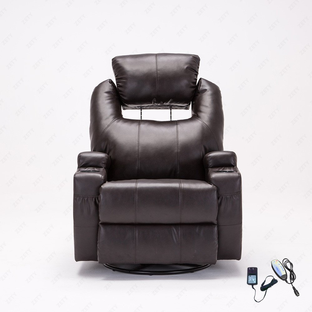 Mecor Leather Massage Recliner Chair 360 Degree Swivel Recliner Sofa Living Room Furniture,Headrest Adjustable, Brown