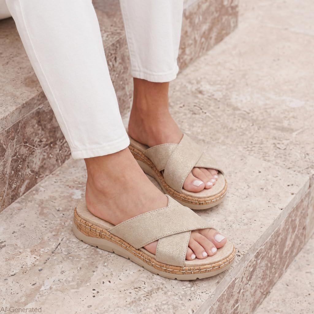 Jana Kobiety Jana Softline Leather Wedge/Plat Mule 8-27701-46Sandał płaski