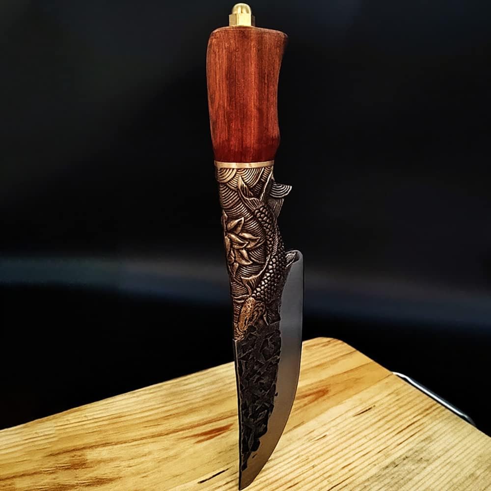 Meat cleaver, 5.5 Inch Outdoor Hunting Boning Machete Knife Camping Viking Knife Handmade Forged Copper Lotus Fish Sharp Chef Meat Cleaver Cleaver Knife