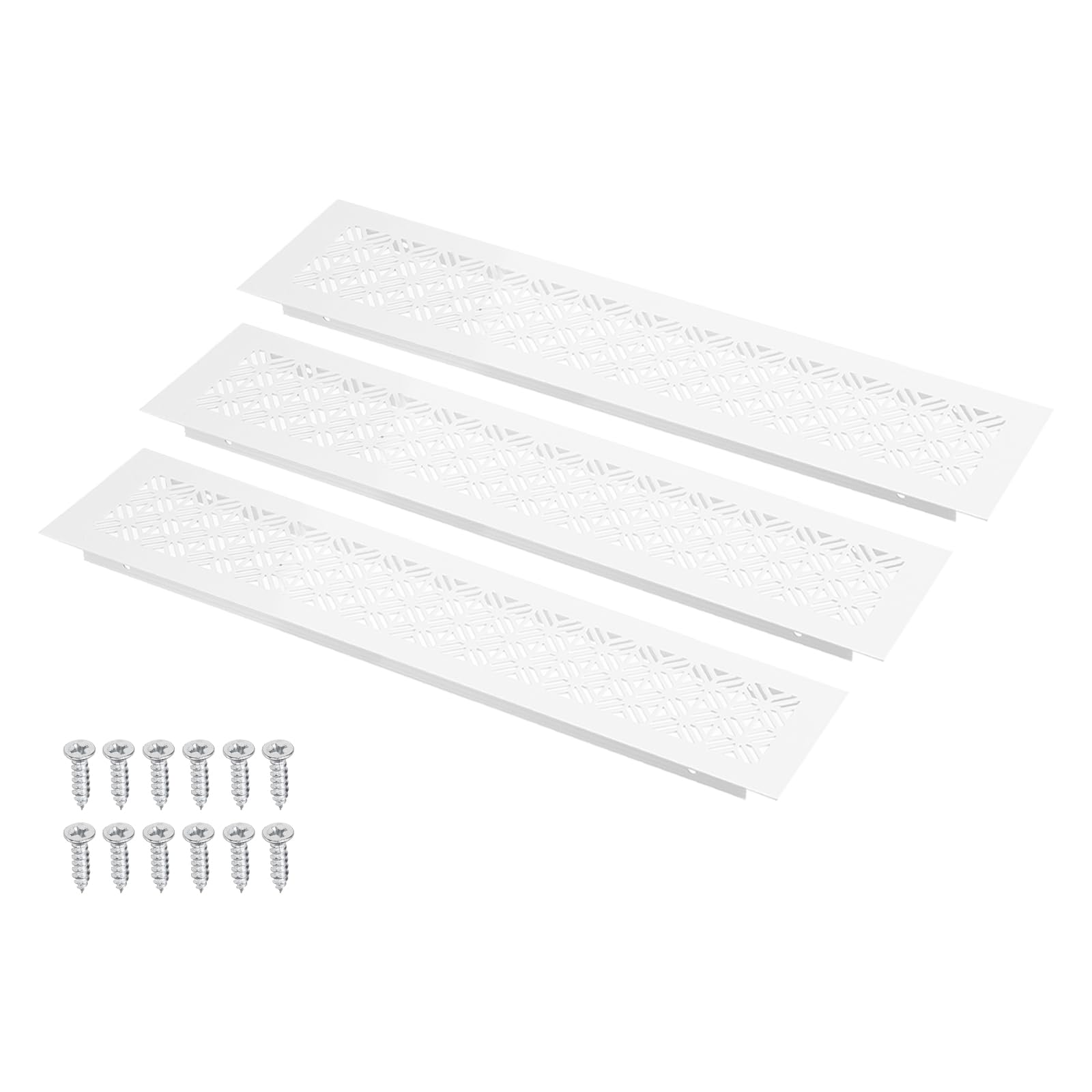 sourcing map 8 x 3 Inch (Duct Openings) Door Vent Cover, 3Set Aluminum Grille Ventilation Cover Louvered with Mounting Screws for Cabinet Wardrobe Door, White (10 x 3 Inch Outer Size)