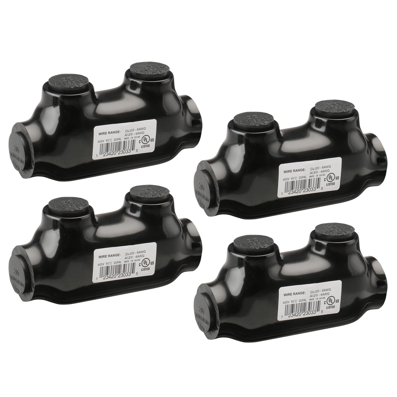Wengart Insulated Inline Splice Connector,4Pack,Wire Range 2/0-6 Gauge,7/32" Slotted Allen Hex,Pre-Filled with Oxide Inhibitor,UL Listed,Black