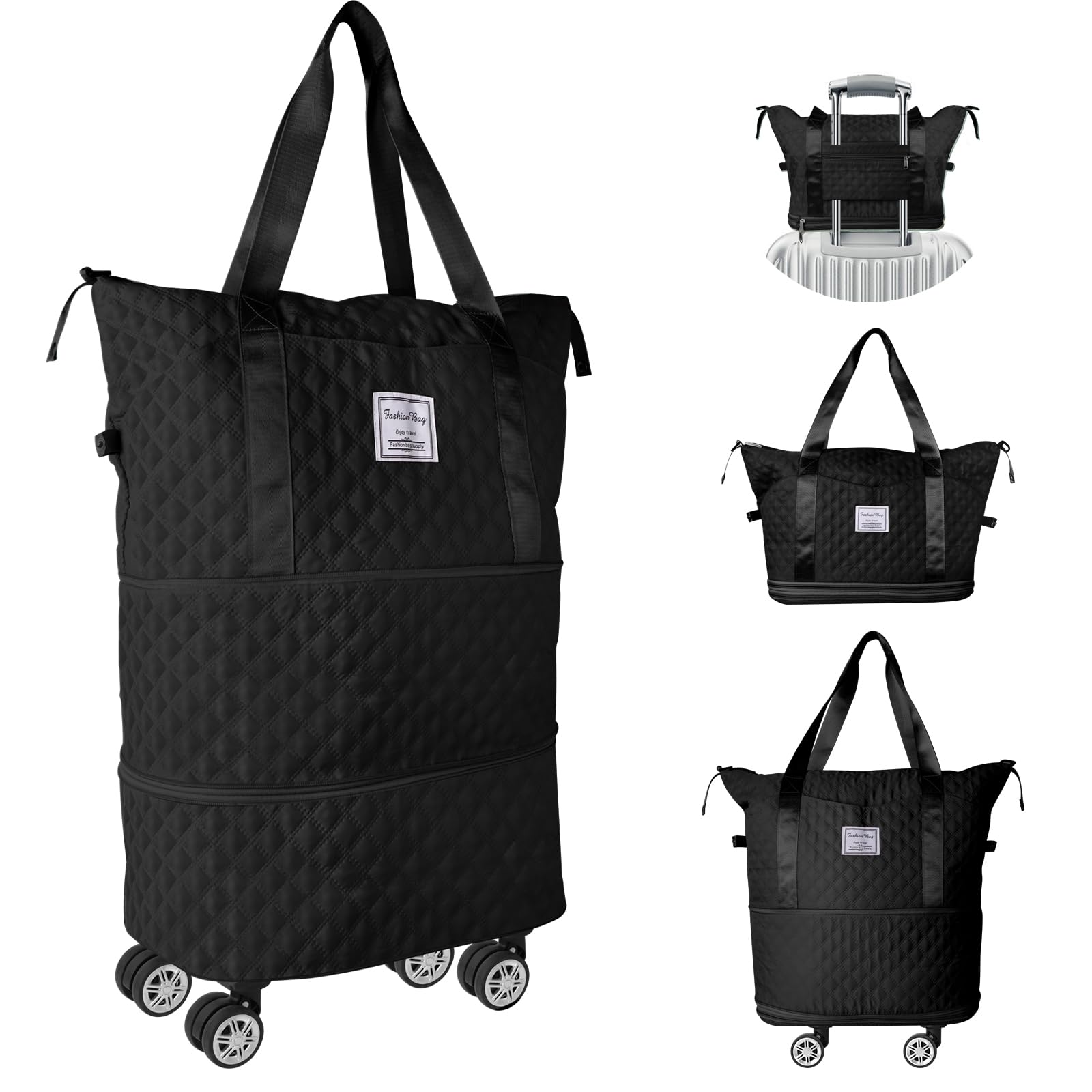 Travel Duffle Bag with Removable Wheels, Expandable Sports Gym Bag for Women Men, Dry Wet Holdall Luggage Weekend Overnight Bags for Swimming, Mum