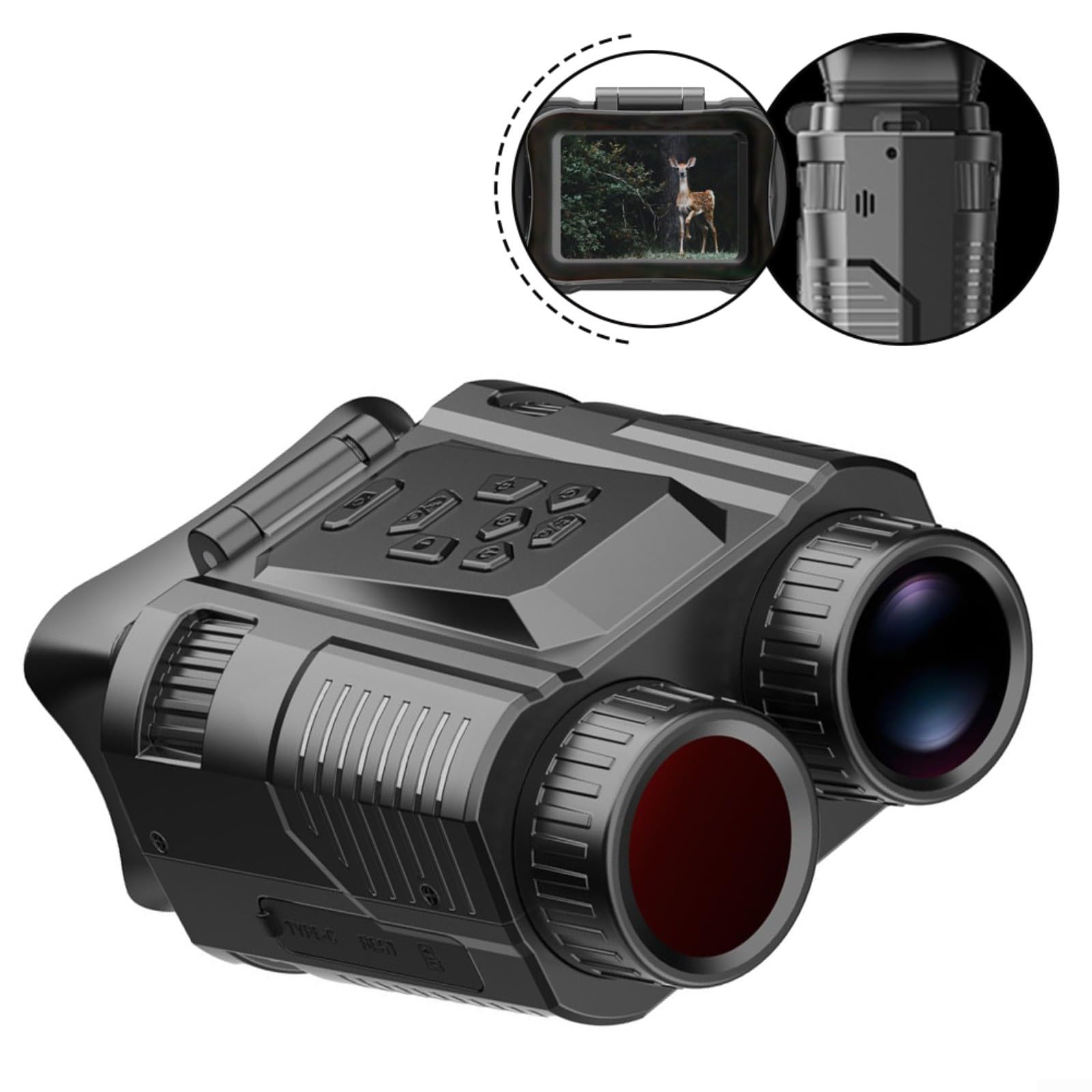 4K para prismáticos de visión nocturna con pantalla HD de 2 pulgadas y zoom 28X con batería recargable de 3600 mAh para una visión extendida de la vida silvestre