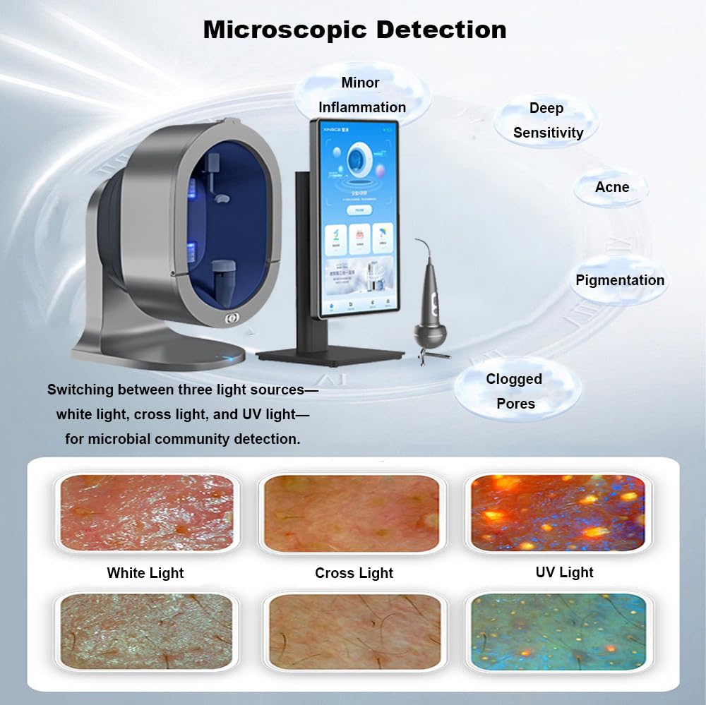 Analizador De Imágenes De Piel,Analizador De Piel con IA De 21,5",11 Imágenes Espectrales,Análisis De Visualización,Varios Idiomas,con Mango Detector De Cuero Cabelludo